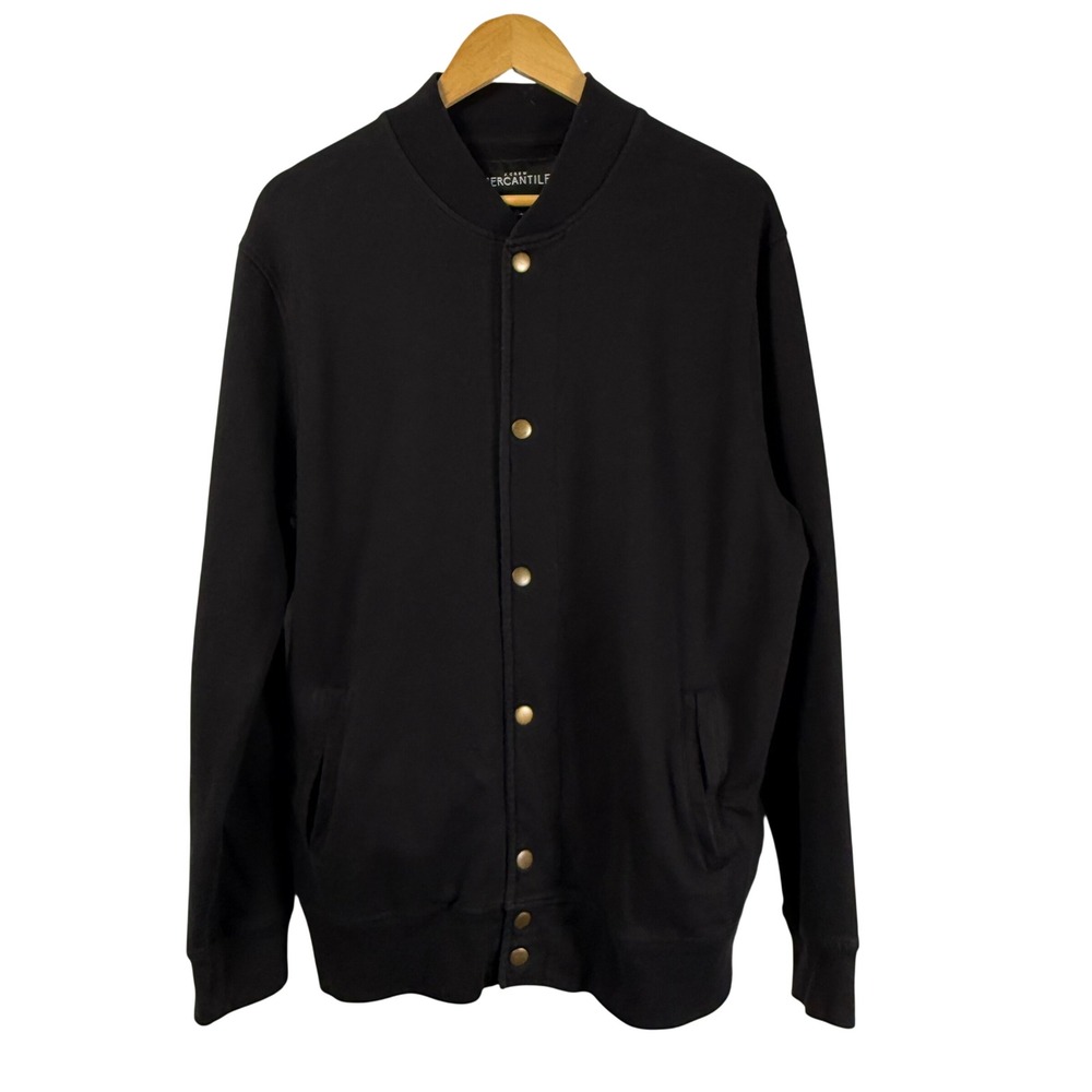 J.Crew Mercantile Black Snap Front Bomber Sweatshirt Brass Buttons Fleece Men XL